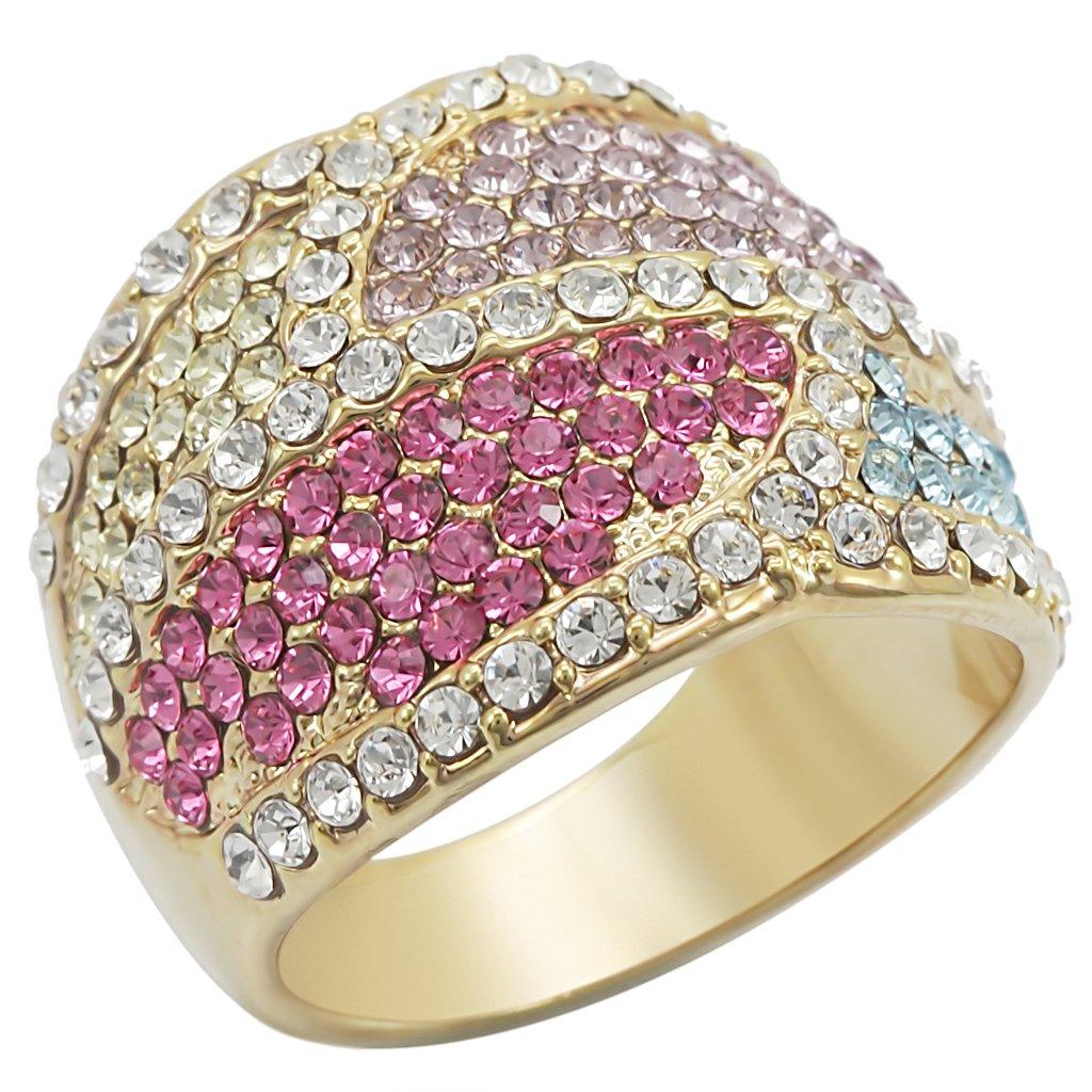 Alamode Gold Brass Ring with Top Grade Crystal in Multi Color - Flyclothing LLC