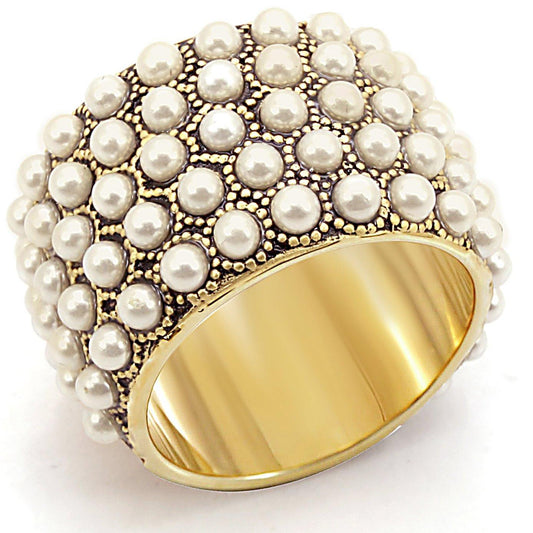 Alamode Gold Brass Ring with Synthetic Pearl in Citrine Yellow - Flyclothing LLC