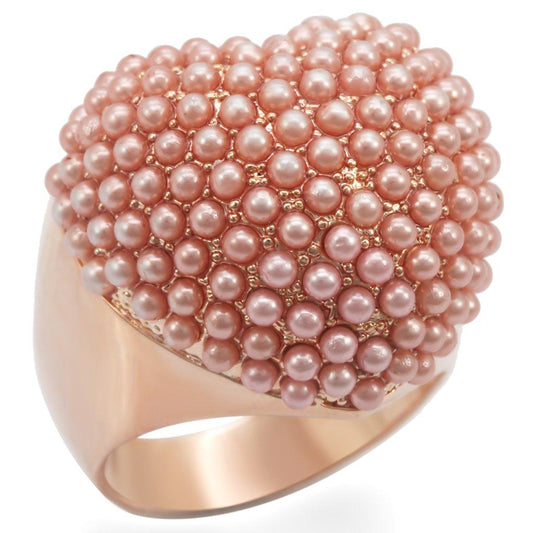 Alamode Rose Gold Brass Ring with Synthetic Pearl in Rose - Alamode