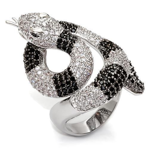 Alamode Rhodium + Ruthenium Brass Ring with AAA Grade CZ in Black Diamond - Alamode