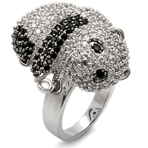 Alamode Rhodium + Ruthenium Brass Ring with AAA Grade CZ in Black Diamond - Alamode