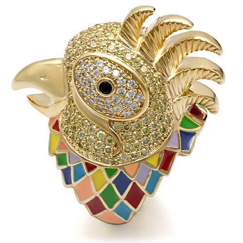 Alamode Gold Brass Ring with AAA Grade CZ in Multi Color - Flyclothing LLC