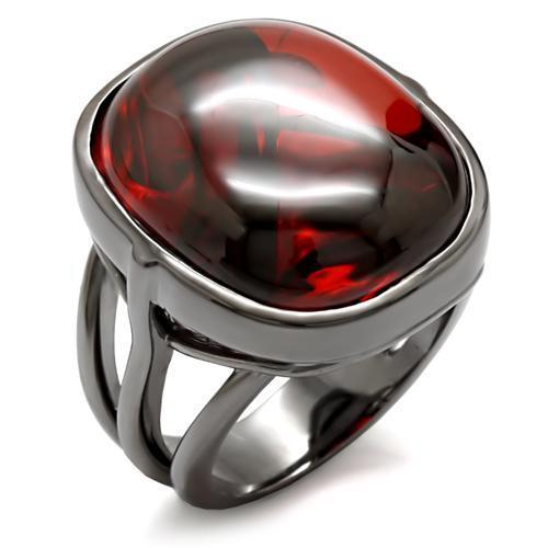 Alamode Ruthenium Brass Ring with AAA Grade CZ in Garnet - Alamode