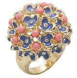 Alamode Gold Brass Ring with Semi-Precious Coral in Rose - Flyclothing LLC