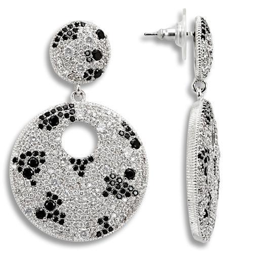 Alamode Imitation Rhodium Brass Earrings with AAA Grade CZ in Black Diamond - Alamode