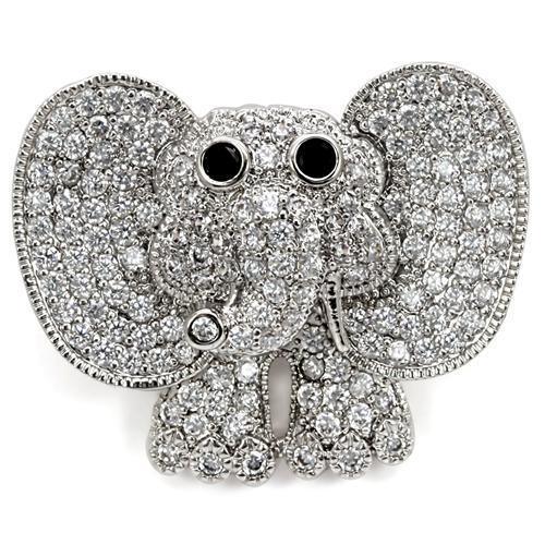 Alamode Imitation Rhodium Brass Brooches with AAA Grade CZ in Black Diamond - Alamode