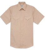 Men's Ely Cattleman Short Sleeve Mini Aztec Print Western Snap Shirt- Khaki