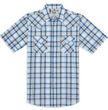 Men's Ely Cattleman Short Sleeve Plaid Western Snap Shirt- Navy & White - Flyclothing LLC