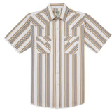 Men's Ely Cattleman Short Sleeve Stripe Western Snap Shirt- Blue & Tan - Flyclothing LLC