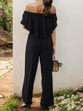 Off-Shoulder Wide Leg Jumpsuit - Trendsi