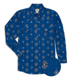 Ely Cattleman Mens Long Sleeve Southwestern Print Western Snap Shirt - Navy & Tan