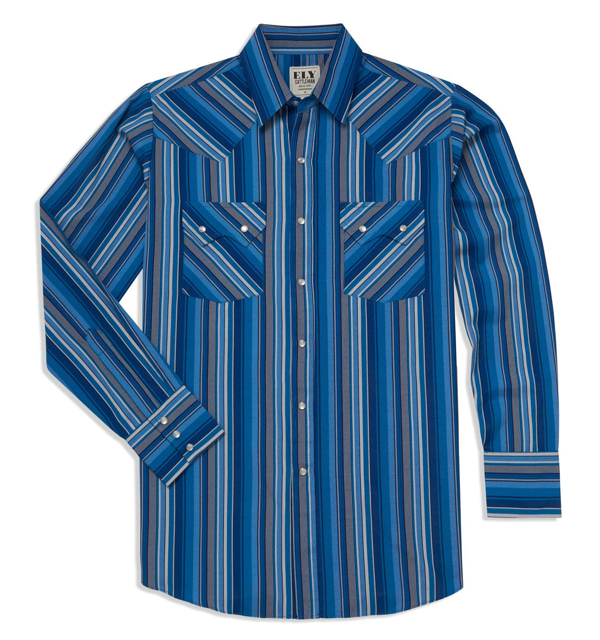 Men's Ely Cattleman Long Sleeve Textured Stripe Western Snap Shirt-Light Blue & Royal Blue - Flyclothing LLC