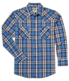 Men's Ely Cattleman Long Sleeve Textured Plaid Western Snap Shirt- Blue & Brown