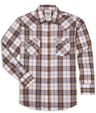 Men's Ely Cattleman Long Sleeve Textured Plaid Western Snap Shirt- Blue & Brown - Flyclothing LLC