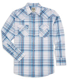 Men's Ely Cattleman Long Sleeve Textured Plaid Western Snap Shirt - Khaki & White - Flyclothing LLC