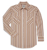 Men's Ely Cattleman Long Sleeve Textured Aztec Stripe Western Snap Shirt- Midnight & Tan - Flyclothing LLC