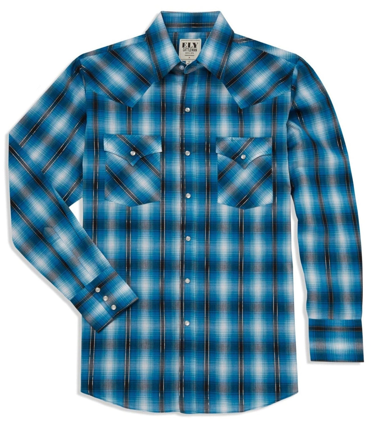 Men's Ely Cattleman Long Sleeve Lurex Plaid Western Snap Shirt- Red & Turquoise - Flyclothing LLC