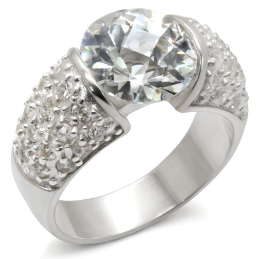 Alamode High-Polished 925 Sterling Silver Ring with AAA Grade CZ in Clear - Alamode