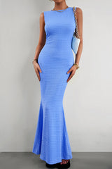 Round Neck Sleeveless Maxi Fishtail Dress - Flyclothing LLC