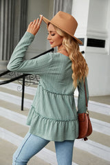 Long Sleeve V-Neck Cable-Knit Blouse - Flyclothing LLC