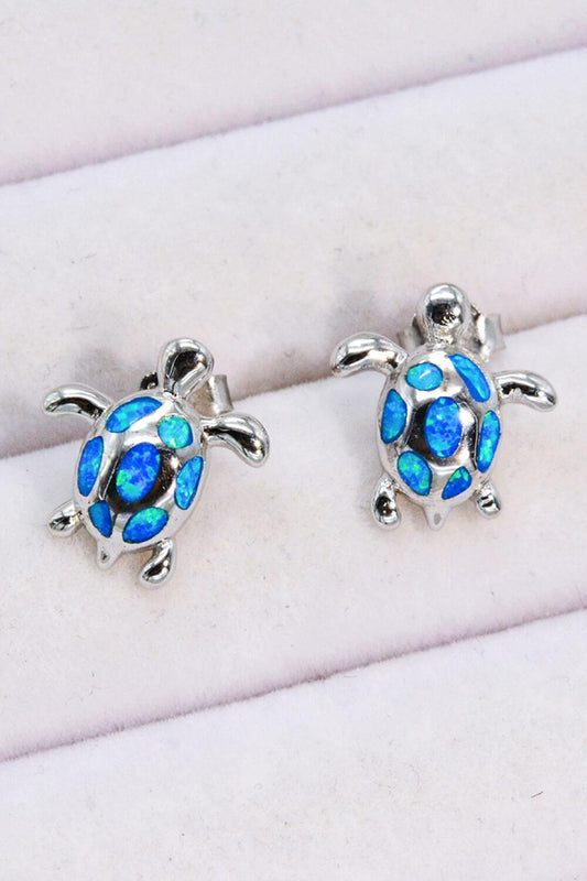 Opal Turtle Platinum-Plated Stud Earrings - Trendsi