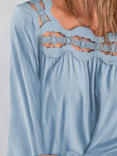 Cutout Square Neck Long Sleeve Blouse - Flyclothing LLC