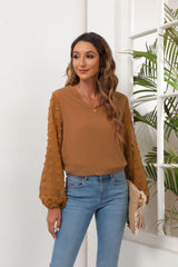 Swiss Dot Balloon Sleeve Blouse - Flyclothing LLC