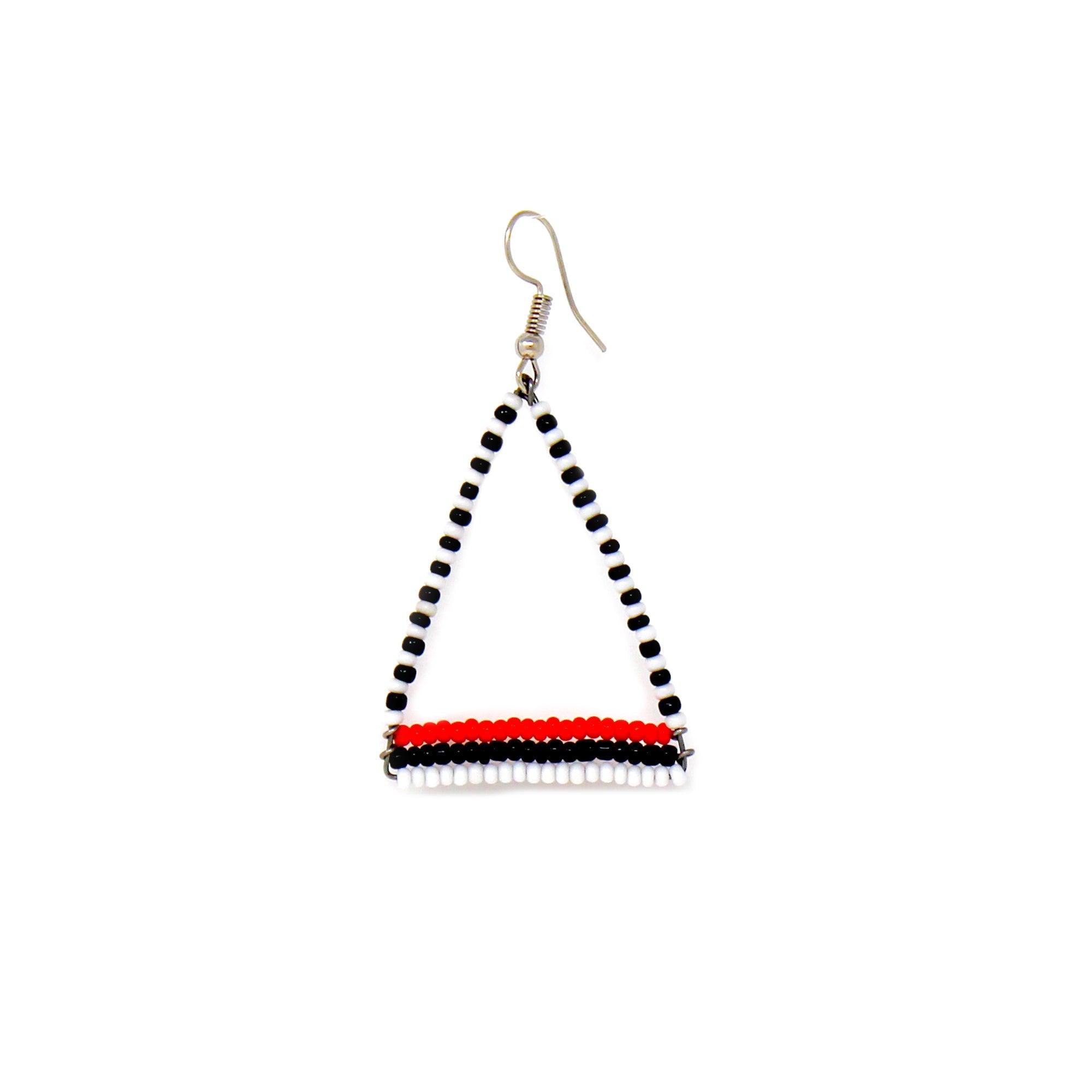 Maasai Bead Triangle Dangle Earrings, Black/White/Orange - Flyclothing LLC