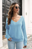 Ribbed Scoop Neck Long Sleeve Pullover Sweater - Flyclothing LLC