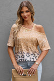 Leopard Asymmetrical Neck Cold-Shoulder Blouse - Flyclothing LLC