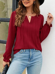 Notched Flounce Sleeve Blouse - Flyclothing LLC