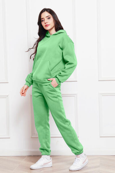 Drop Shoulder Long Sleeve Hoodie and Pants Set - Flyclothing LLC