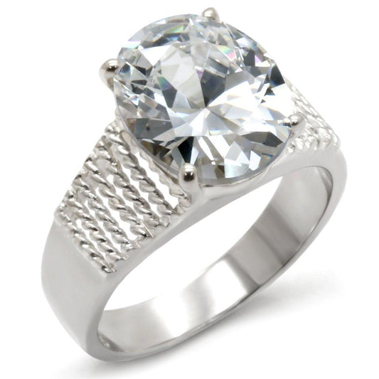 Alamode High-Polished 925 Sterling Silver Ring with AAA Grade CZ in Clear - Flyclothing LLC