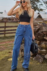 Loose Fit Long Jeans with Pockets - Flyclothing LLC