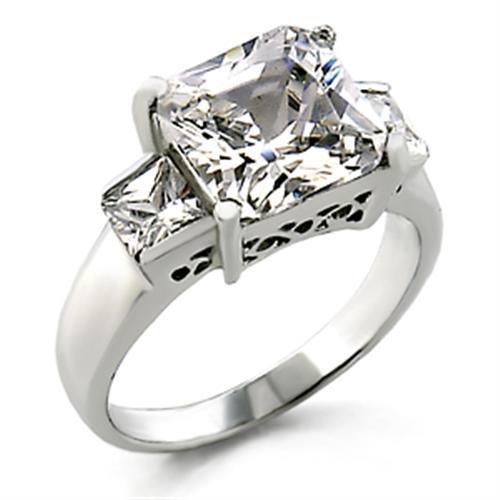 Alamode High-Polished 925 Sterling Silver Ring with AAA Grade CZ in Clear - Flyclothing LLC