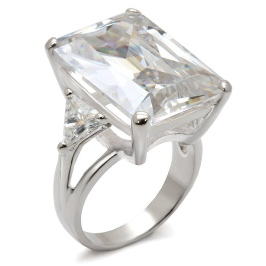 Alamode High-Polished 925 Sterling Silver Ring with AAA Grade CZ in Clear - Flyclothing LLC