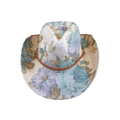 Floral Violet & Green Print Straw Western Cowgirl Hat - Flyclothing LLC