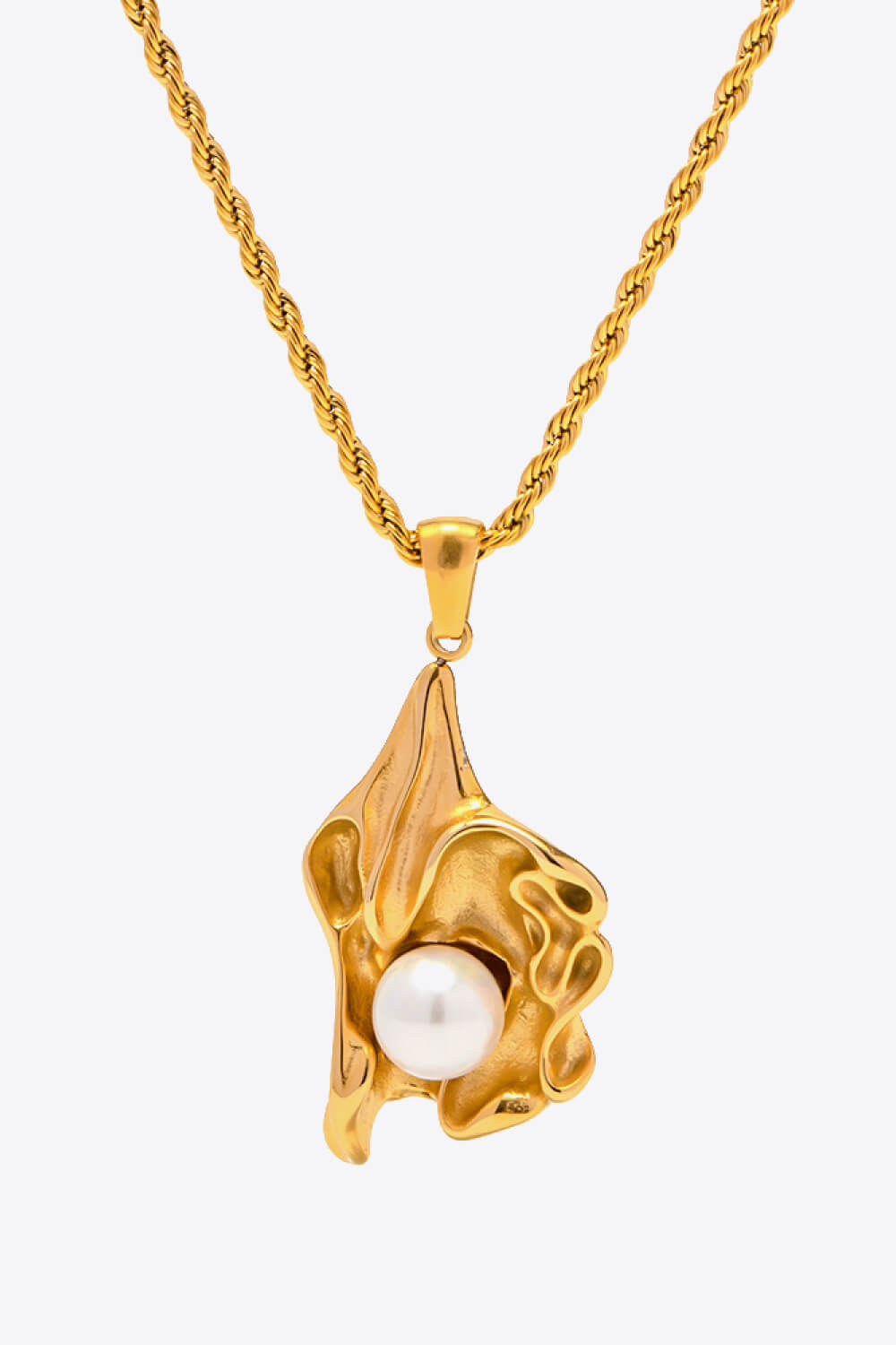 Pearl Trim Pendant Stainless Steel Necklace - Flyclothing LLC