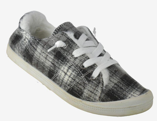 Shaboom Women's Canvas with Fur GREY PLAID - Flyclothing LLC