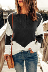 Two-Tone Openwork Rib-Knit Sweater - Flyclothing LLC