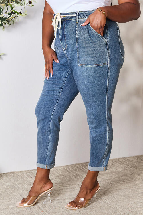 Judy Blue Full Size High Waist Drawstring Denim Jeans - Flyclothing LLC