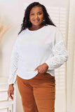 Double Take Eyelet Dropped Shoulder Round Neck Blouse - Flyclothing LLC