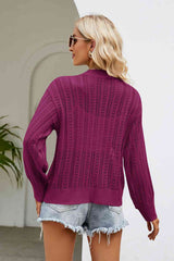 Openwork Button Front V-Neck Cardigan - Flyclothing LLC