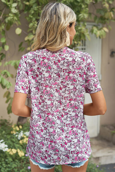 Floral V-Neck Short Sleeve T-Shirt - Flyclothing LLC