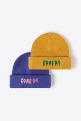 COME ON Embroidered Cuff Knit Beanie - Flyclothing LLC