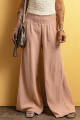 Smocked Waist Texture Wide Leg Pants - Flyclothing LLC