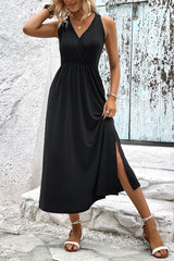 Surplice Neck Slit Sleeveless Dress - Flyclothing LLC