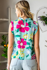 Floral Print Ruffle Shoulder Blouse - Flyclothing LLC