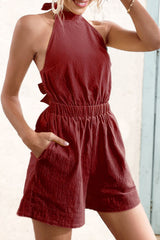 Halter Neck Tie Back Romper - Flyclothing LLC