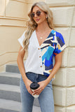 Printed Surplice Short Sleeve Blouse - Flyclothing LLC